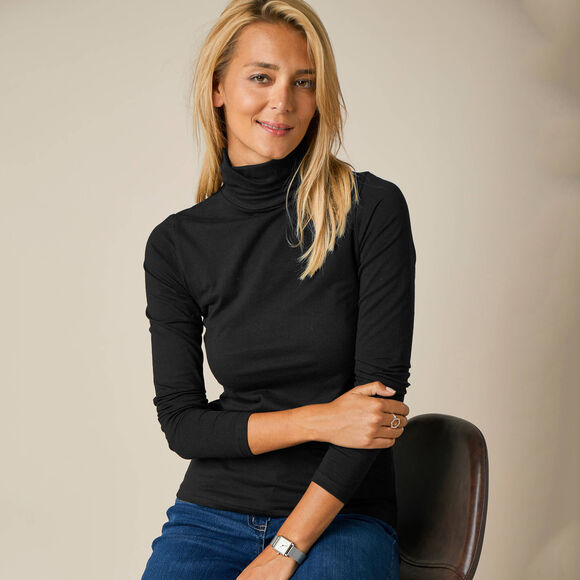 Sous-pull col roul&eacute; coton stretch uni (noir)