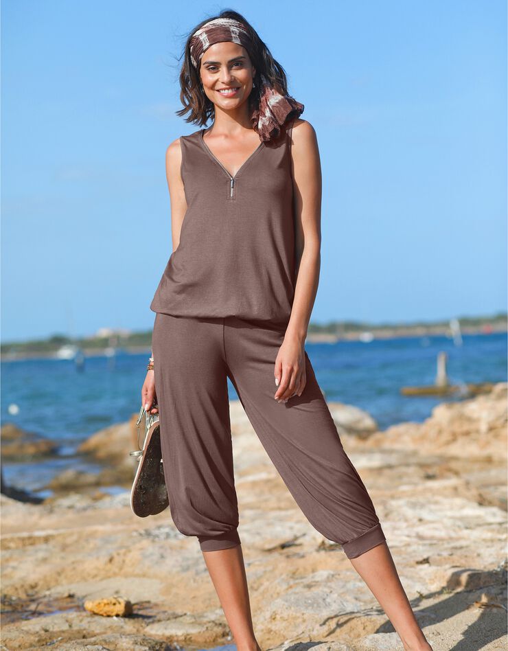 Débardeur col zippé uni (taupe) Débardeur col zippé uni (taupe)