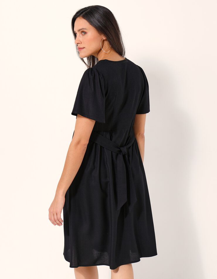 Robe fluide boutonnée unie (noir) Robe fluide boutonnée unie (noir)