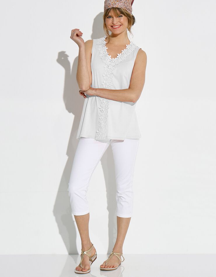 Débardeur col V uni macramé (blanc) Débardeur col V uni macramé (blanc)