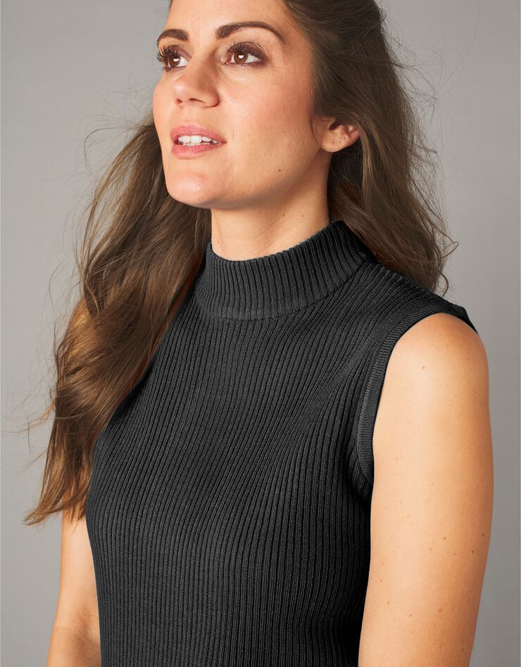 Pull sans manches maille côtelée (noir) Pull sans manches maille côtelée (noir)
