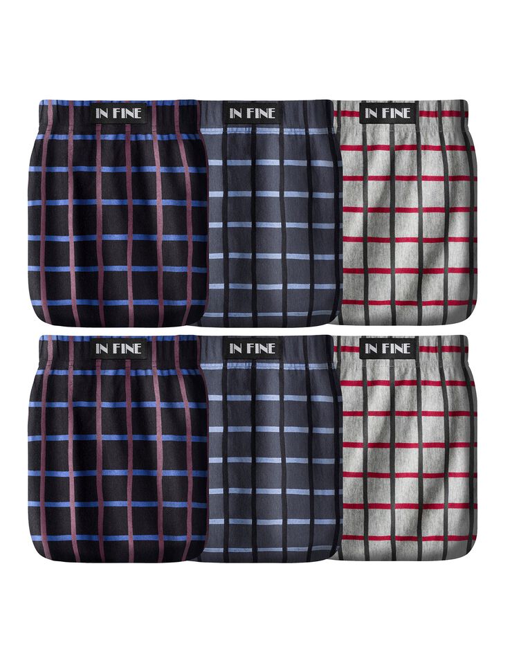 Slip fermé taille haute imprimé carreaux - lot de 6 (bleu / gris / rouge) Slip fermé taille haute imprimé carreaux - lot de 6 (bleu / gris / rouge)