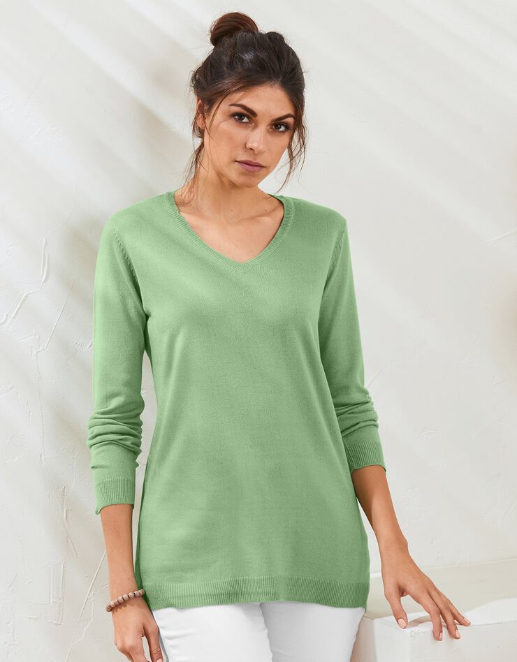 Pull col V toucher cachemire (vert clair) Pull col V toucher cachemire (vert clair)