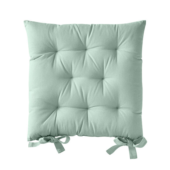 Galette de chaise carrée unie coton bachette - lot de 2 (vert amande)