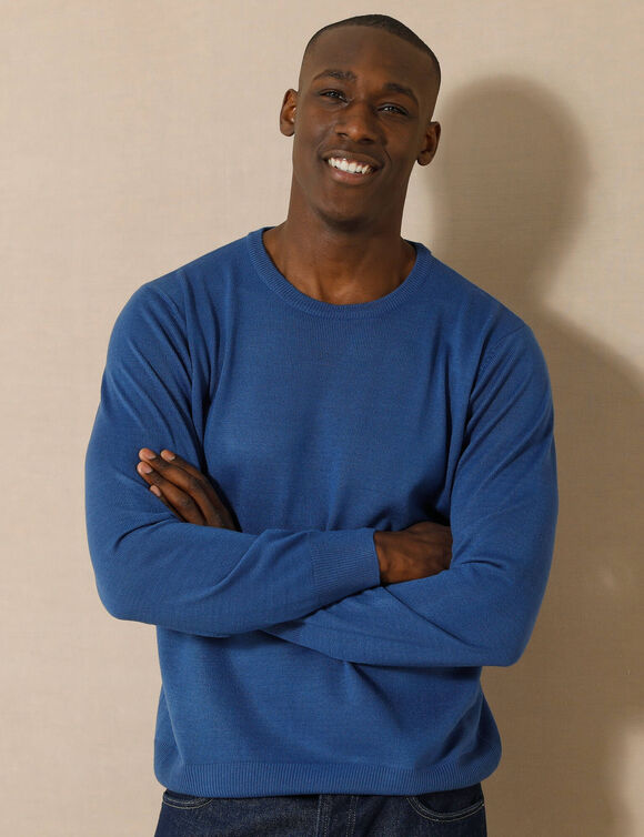 Pull uni col rond (bleu)