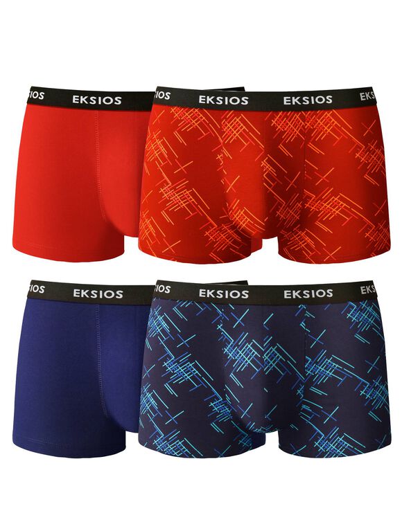 Boxer &eacute;lastiqu&eacute; fantaisie - lot de 4 (rouge + bleu)