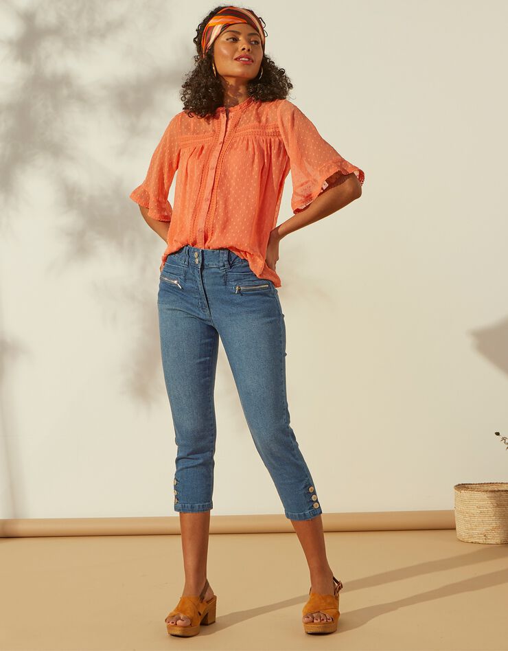 Blouse voile plumetis manches courtes (pêche) Blouse voile plumetis manches courtes (pêche)