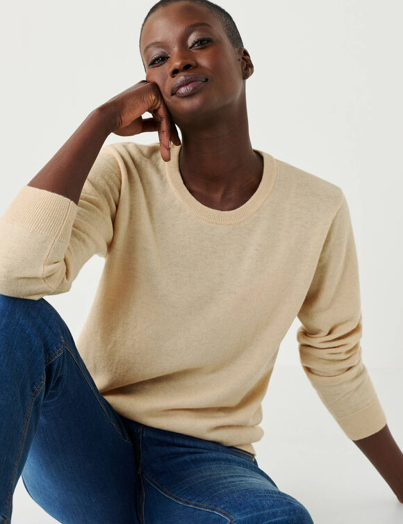 Pull col rond, laine d'agneau (beige)