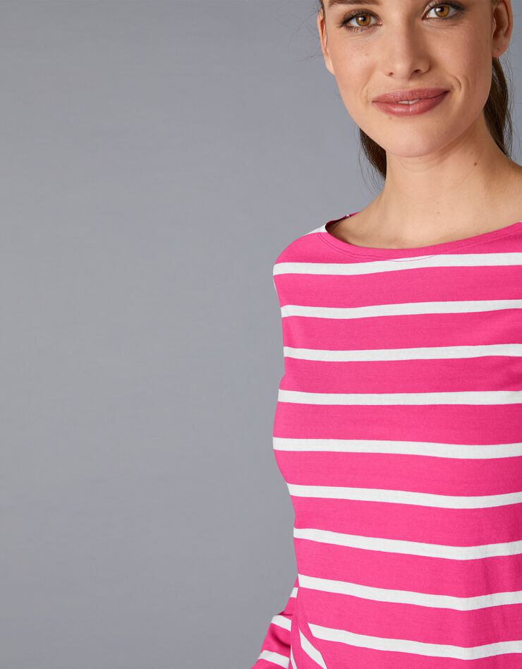 Tee-shirt marinière manches longues en coton bio, éco-responsable (rose / blanc)