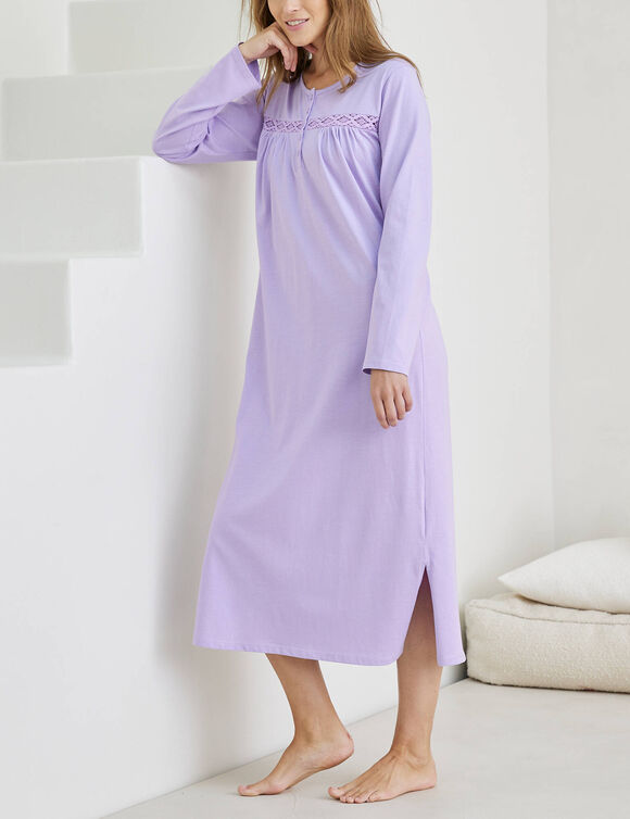 Chemise de nuit longue manches longues unie (parme)