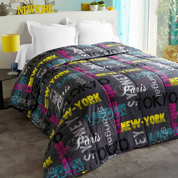 Couette coton imprimée Capitales 400 g/m² (noir)