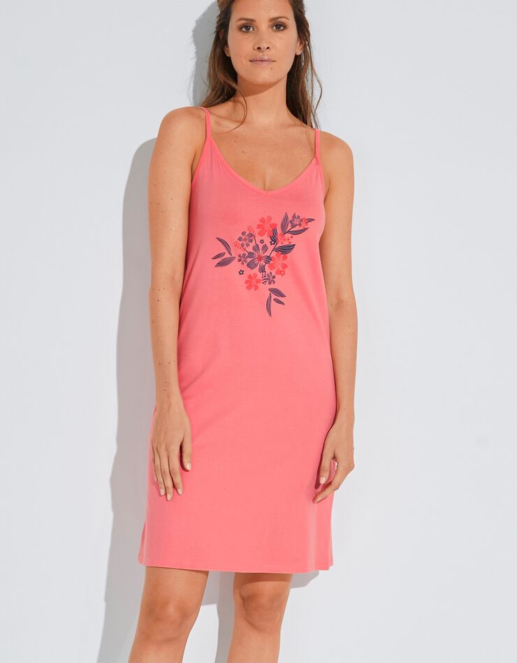 Nuisette coton fines bretelles imprimé « bouquet » (corail) Nuisette coton fines bretelles imprimé « bouquet » (corail)