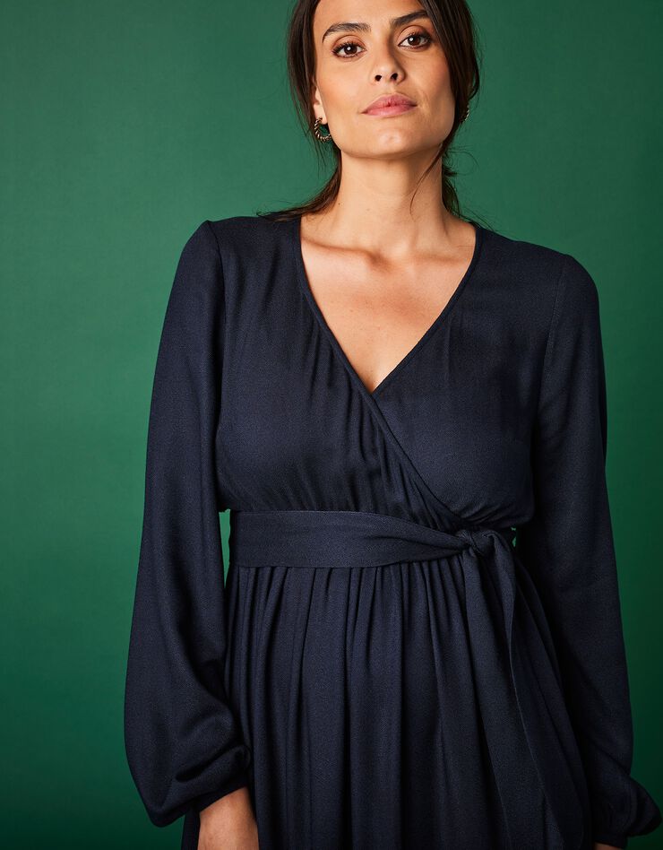 Robe longue fluide forme cache-coeur (marine)