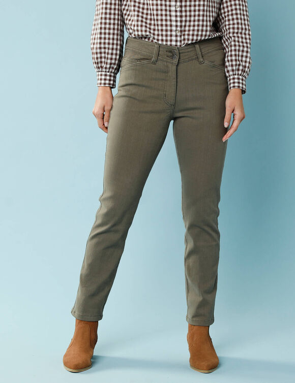 Pantalon droit à découpes, Spécial Petites (vert olive)