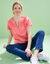 T-shirt col tunisien manches courtes, broderie anglaise (corail)