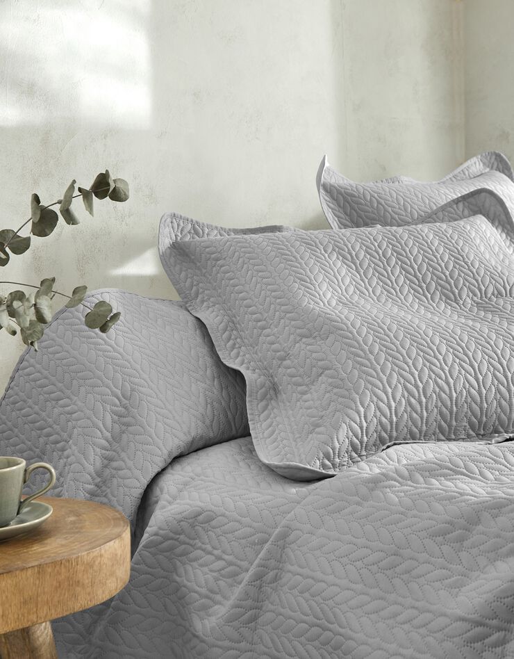 Couvre-lit matelassé microfibre motif géométrique (gris perle)
