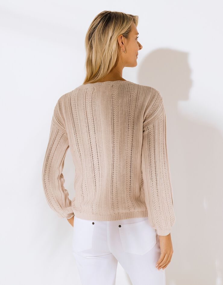 Pull col festonné, maille ajourée fantaisie (ficelle) Pull col festonné, maille ajourée fantaisie (ficelle)