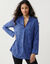 Blouse imprim&eacute; graphique col tunisien, cr&ecirc;pe (bleu / noir)