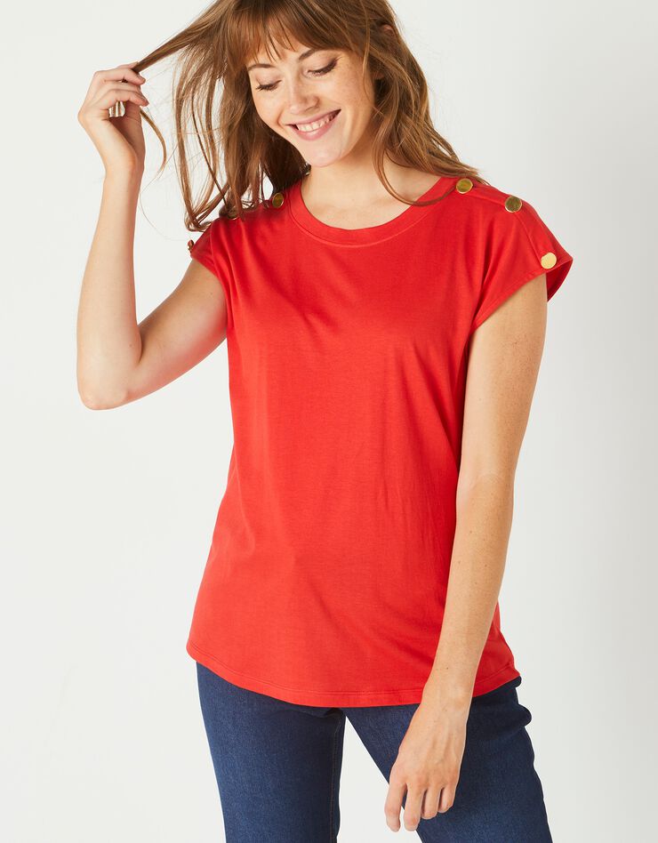 Tee-shirt épaules boutonnées (rouge)