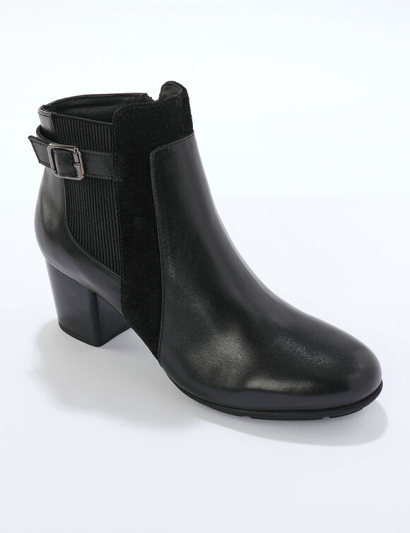 Boots en cuir bi-matière élastiquées à boucle et à talon (noir)