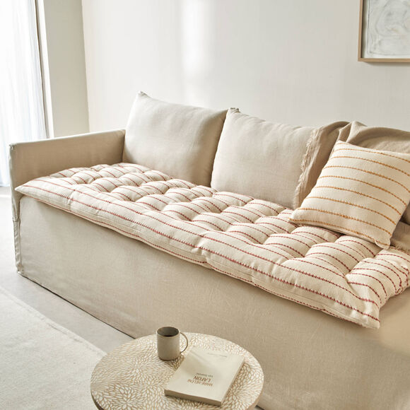 Long coussin déco tissage artisanal (naturel / terracotta)