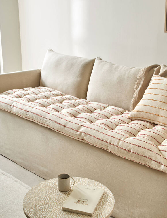 Long coussin déco tissage artisanal (naturel / terracotta)