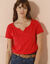 T-shirt col tunisien uni, coton (coquelicot)