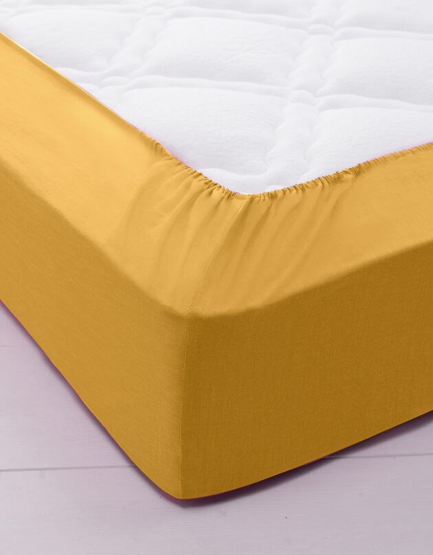 Drap-housse uni polyester - coton bonnet 32 cm (curry)