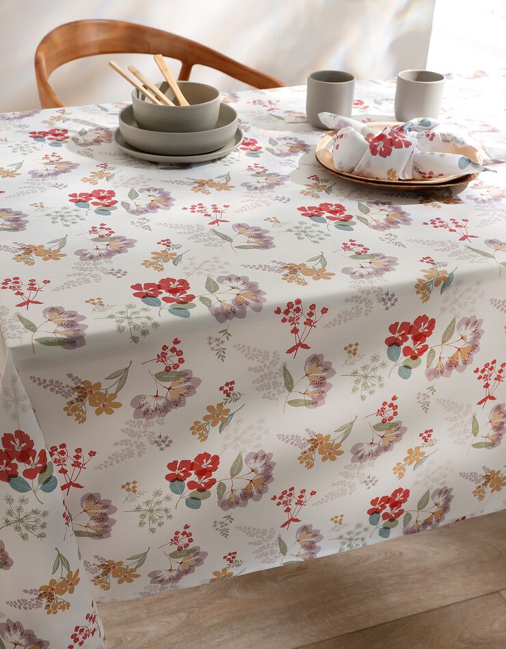 Nappe anti-taches motif floral (blanc / multicolore)