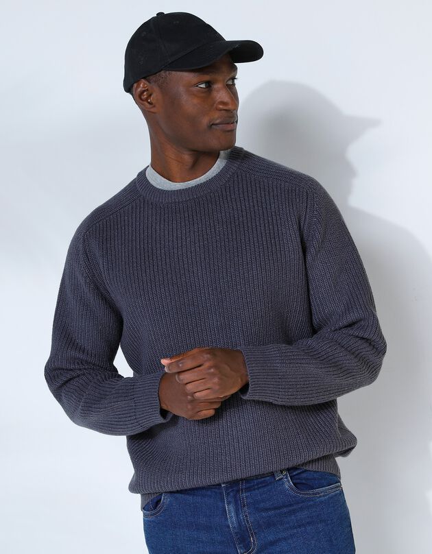 Pull col rond manches marteau côtes anglaises 30% laine (anthracite)