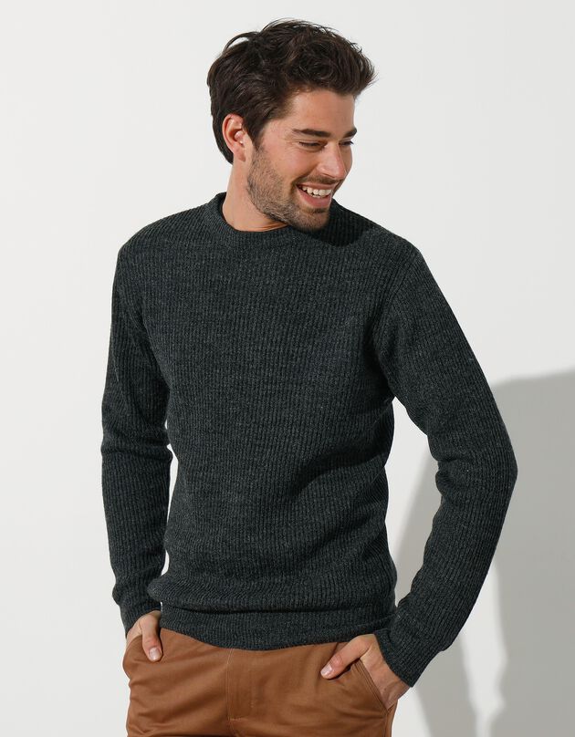 Pull col rond manches marteau côtes anglaises 30% laine (anthracite)