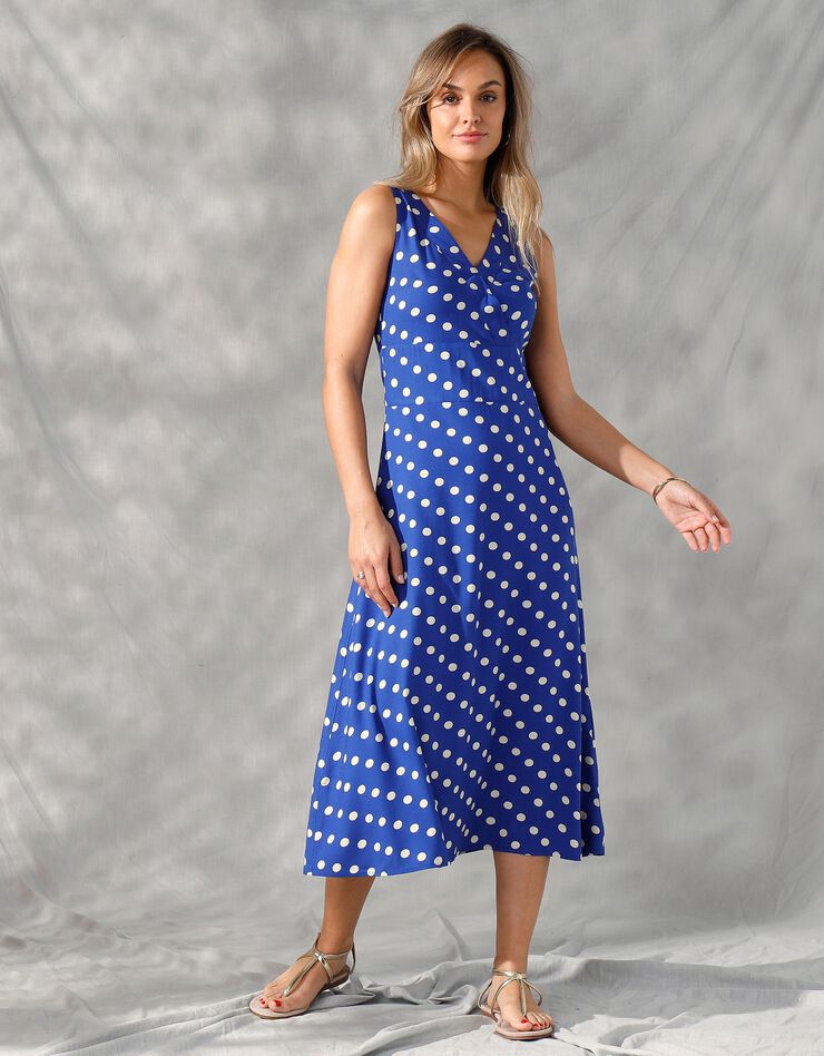Robe longue sans manches à pois (bleu dur / écru)