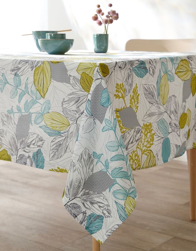 Nappe anti-taches imprimé feuillages (blanc / vert)