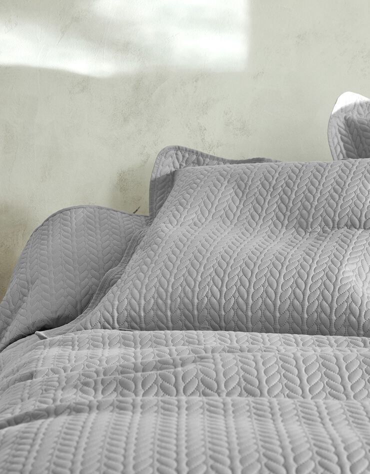 Couvre-lit matelassé microfibre motif géométrique (gris perle)