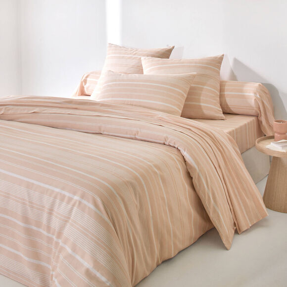 Linge de lit Sacha imprim&eacute; ray&eacute; - coton 52 fils/cm&sup2; (rose poudr&eacute;)
