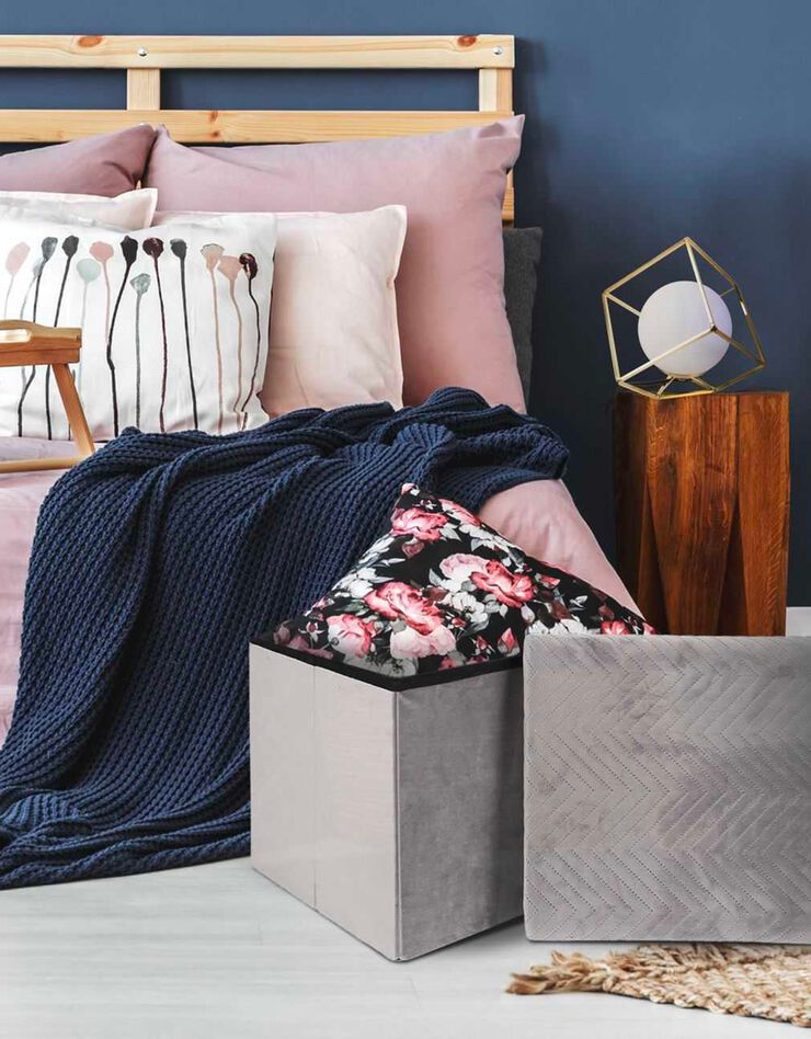 Coffre-pouf pliable – revêtement velours (gris)