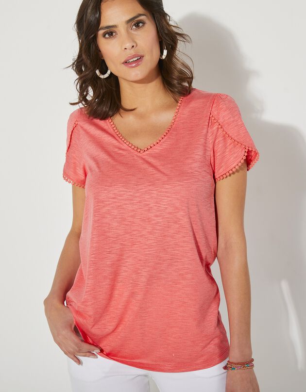 Tee-shirt coupe loose effet lin (corail)