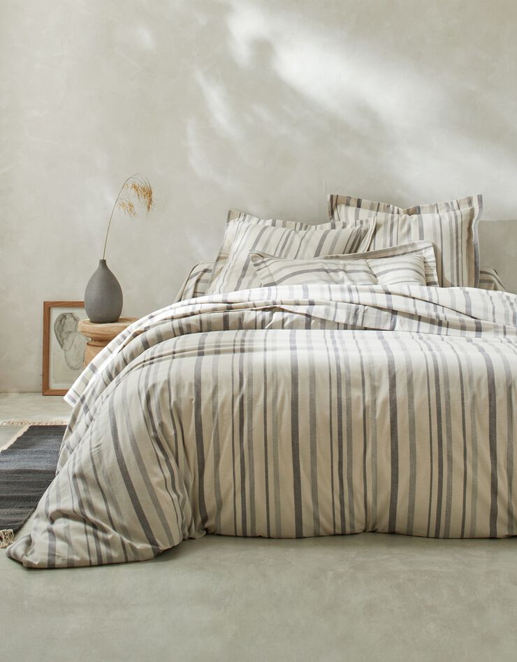 Linge de lit en flanelle rayée tissé-teint (gris)