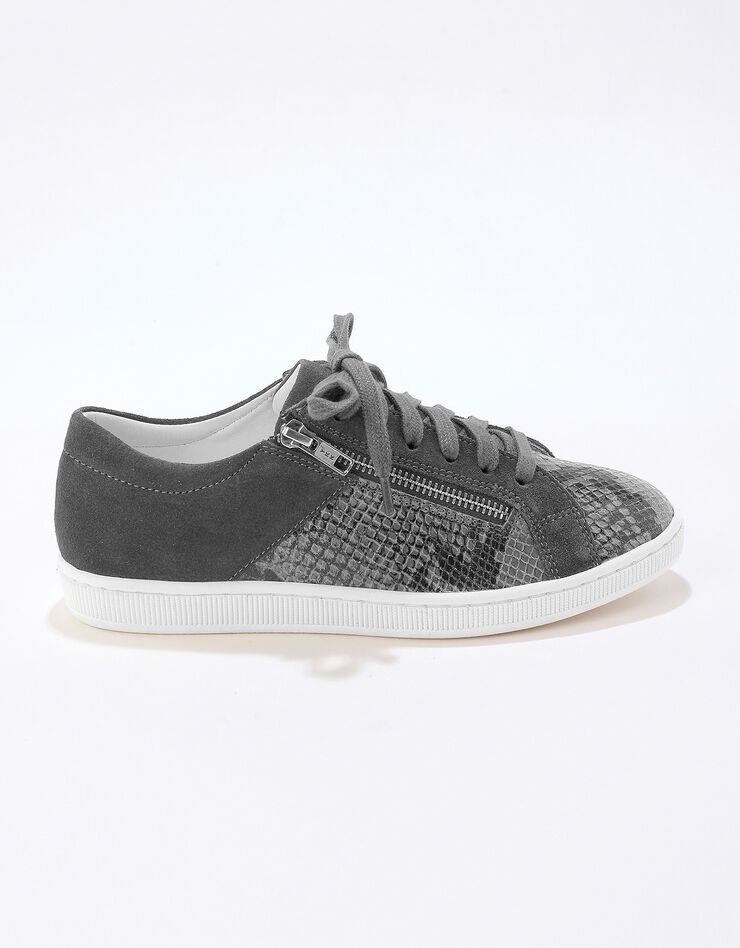Basket zippée en cuir souple effet python - forme basse (gris) Basket zippée en cuir souple effet python - forme basse (gris)