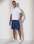 Bermuda coton - lin, 3/4 élastiqué (bleu denim)