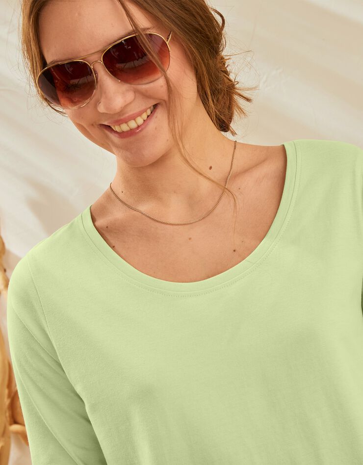 Tee-shirt manches 3/4 col rond uni coton bio (anis) Tee-shirt manches 3/4 col rond uni coton bio (anis)
