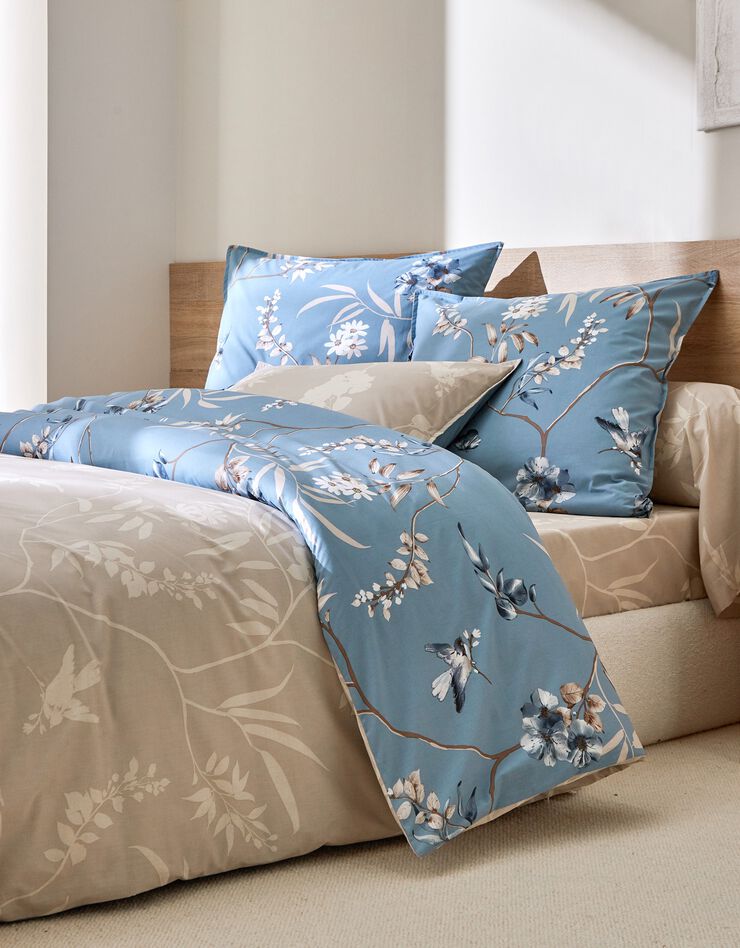 Linge de lit Anne en coton (bleu grisé)