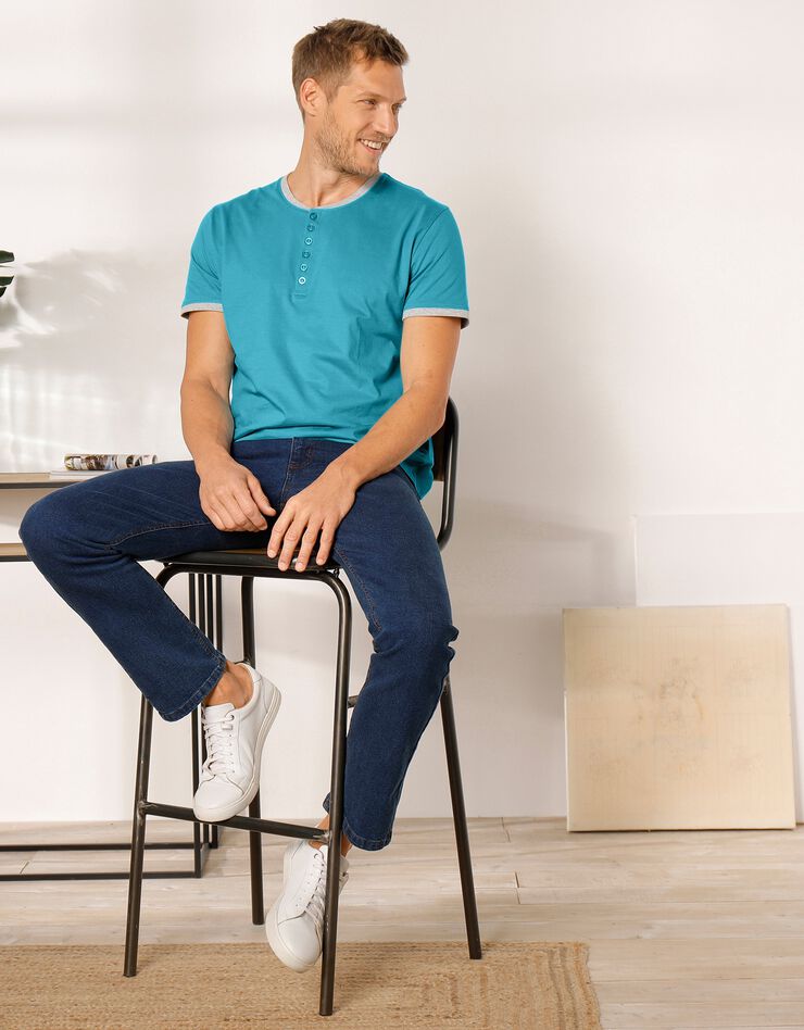 Tee-shirt uni col tunisien (turquoise) Tee-shirt uni col tunisien (turquoise)