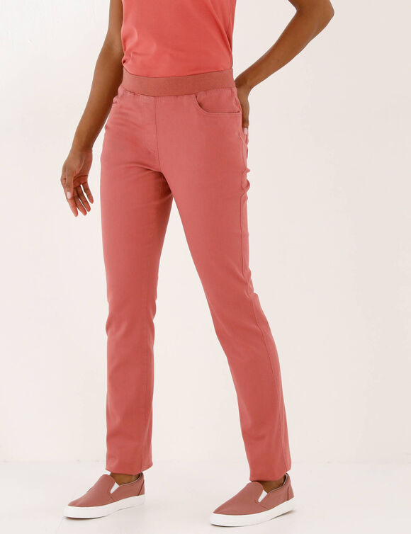 Pantalon droit "ultra confort" taille &eacute;lastiqu&eacute;e (bois de rose)