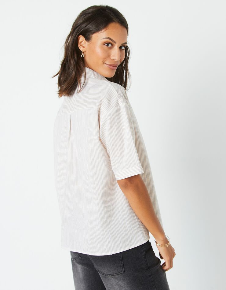 Chemise manches coudes imprimé rayé, spécial petites (beige / blanc) Chemise manches coudes imprimé rayé, spécial petites (beige / blanc)