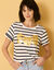 T-shirt manches courtes à revers, rayé imprimé (blanc / marine)