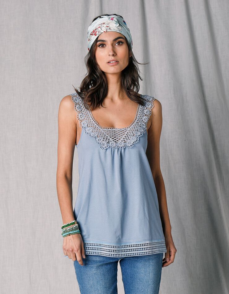 Débardeur bretelles et base macramé - bleu (bleu) Débardeur bretelles et base macramé - bleu (bleu)
