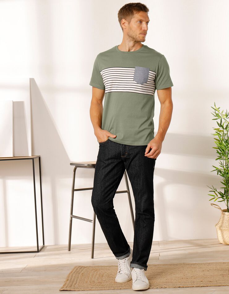 Tee-shirt rayé manches courtes (kaki) Tee-shirt rayé manches courtes (kaki)