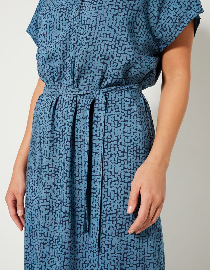 Robe droite longue fluide manches courtes, imprimé (bleu / marine)