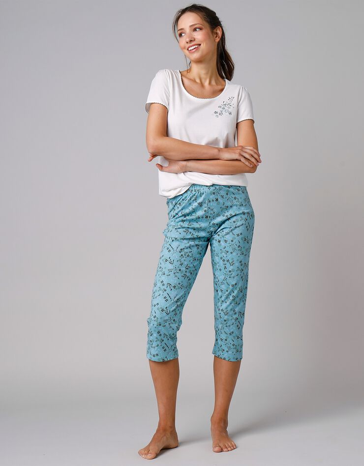 Pantacourt de pyjama imprimé fleurs (aqua) Pantacourt de pyjama imprimé fleurs (aqua)